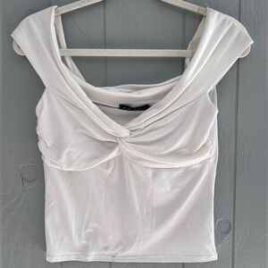 Blue Blush White Draped Top NWT SMALL